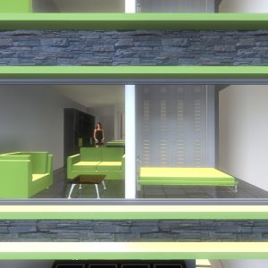 دانلود اتوکد خانه طراحي خانه در ابعاد 5 متر عرض در 33 متر طول با رندر داخلي و خارجي