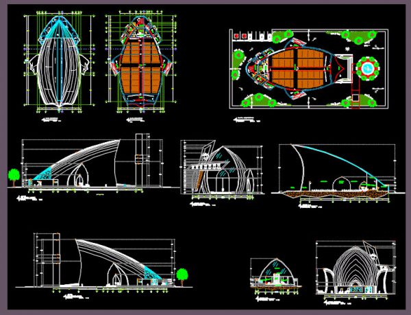 دانلود اتوکد کليسا طراحي پلان کليساي بزرگ با حجم خاص و مدرن