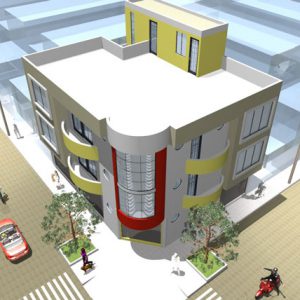 دانلود طراحي پروژه خانه مسکوني و تجاري در 3 طبقه در ابعاد 12.5 در 10.5 متر به همراه رندر
