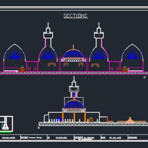 پلان اتوکد مسجد دانلود طراحي مسجد با جزييات و نما و برش و سايت پلان